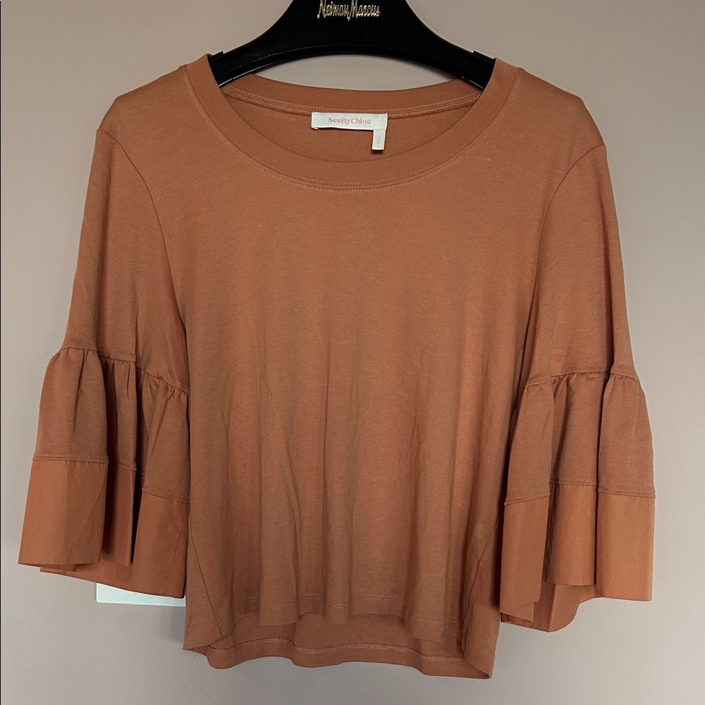 See By Chloe Women's soft orange Ruffle Sleeve Top XS